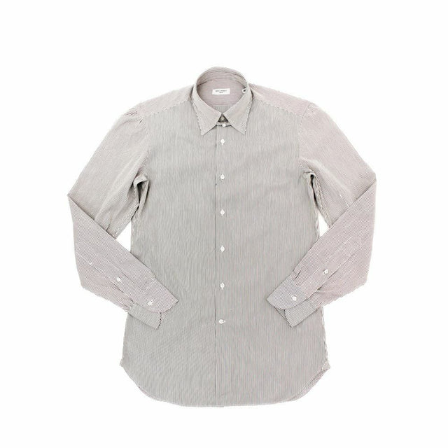 ブロード タブカラーシャツ ホワイト×ブラウン ペンシルストライプ | RING JACKET MEISTER ONLINE STORE