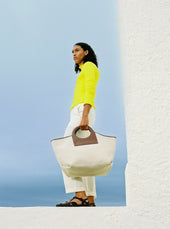 Cala L Leather Trimmed Canvas Tote Bag
