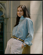Made In Canada Green Butcher Stripe Button Down Shirt Classic Fit
