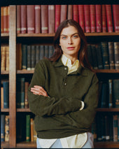 Made In Italy Loden Green Cashmere Long Sleeve Polo