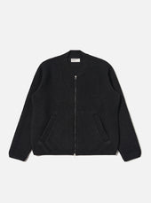 Black Wool Fleece Zip Bomber