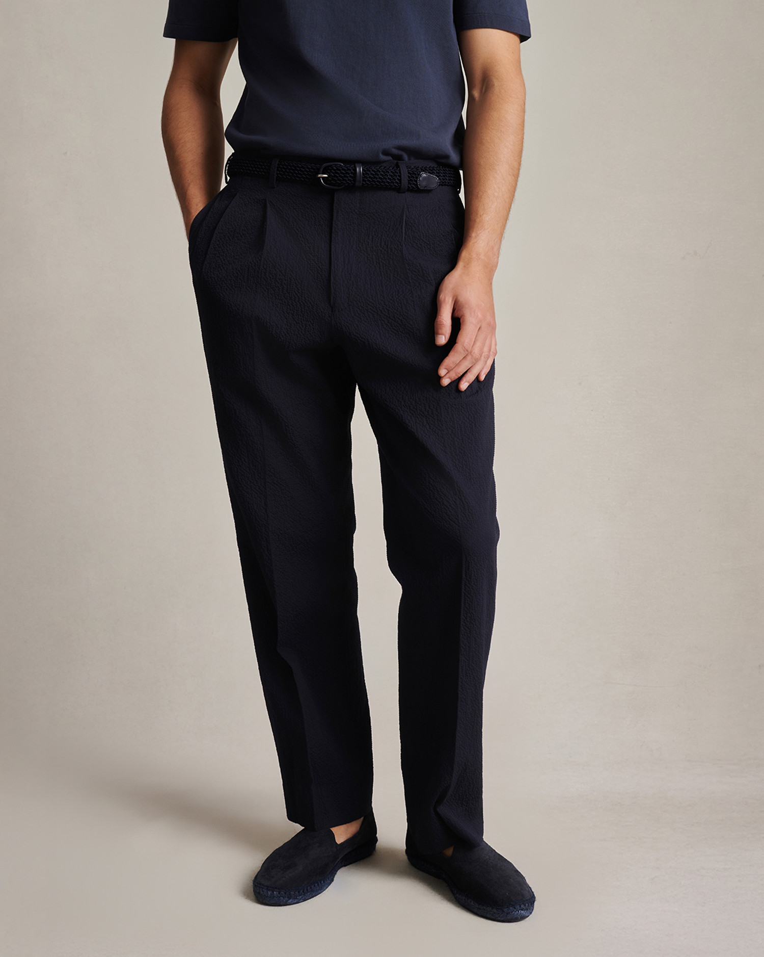 Double Pleated Trousers Seersucker