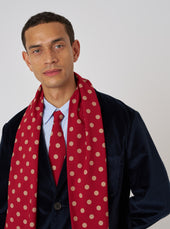 Red Bold Dot Print Rayon Evening Scarf