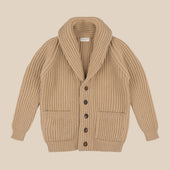 Superfine lambswool shawl collar cardigan in camel