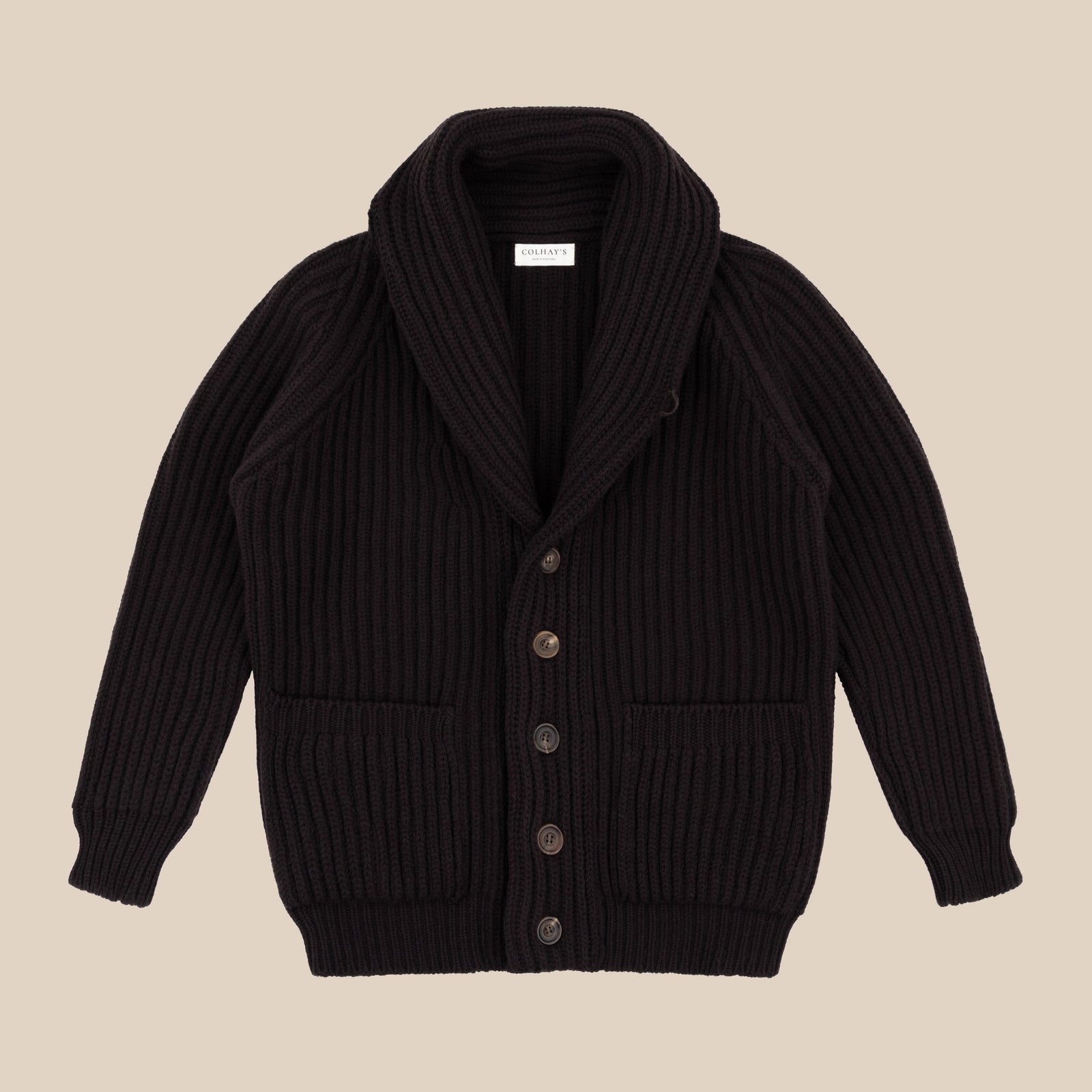 Superfine Lambswool Shawl Collar Cardigan In Dark Brown