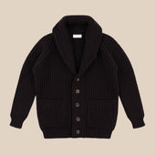 Superfine lambswool shawl collar cardigan in dark brown