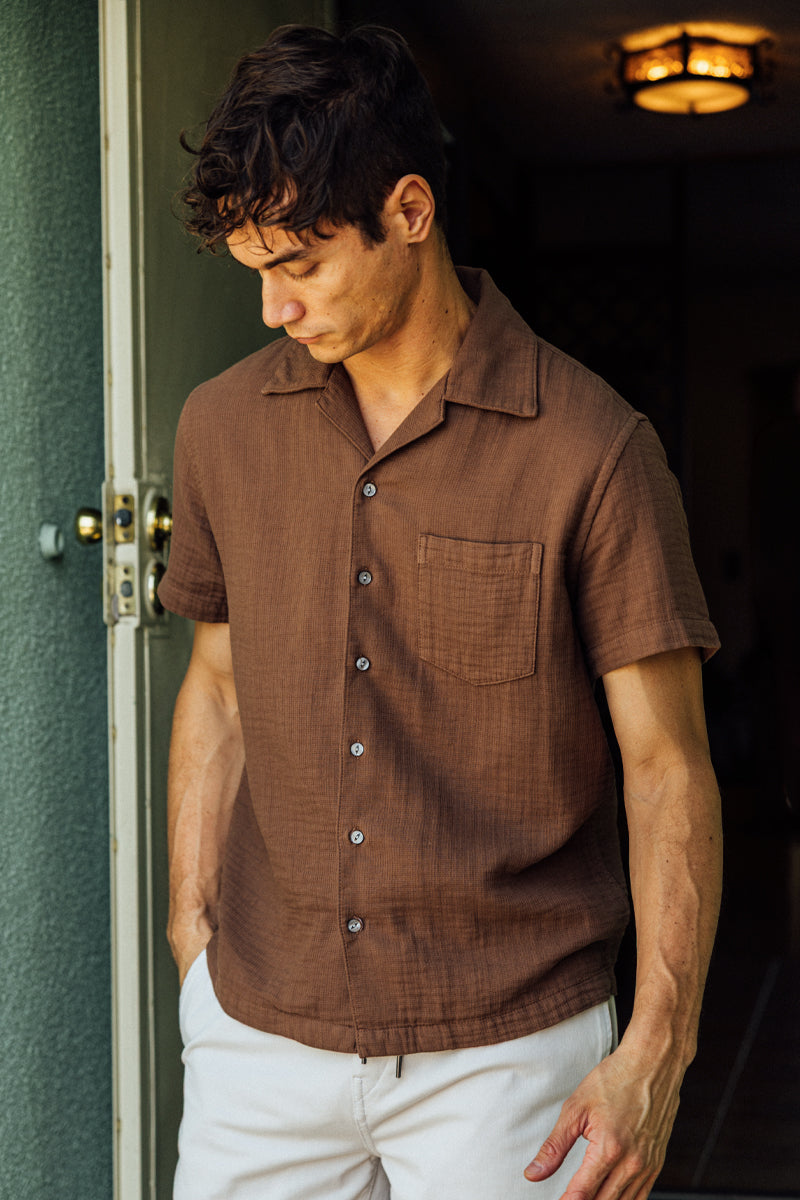 The Wrench Waffle Double Gauze Shirt - Bourbon - XXL