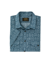 Washed Short Sleeve Feather Cloth Shirt - Blue Print