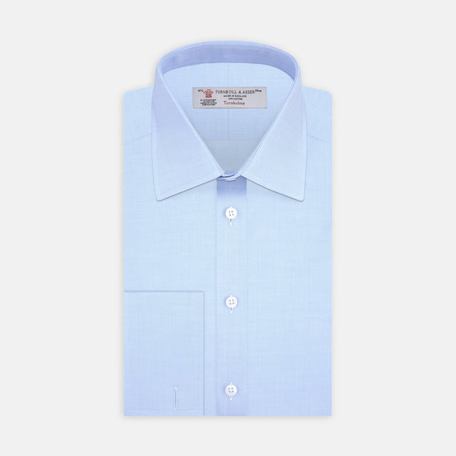 Light Blue Herringbone Superfine Cotton Shirt with T&amp;A Collar and 3-Button Cuffs