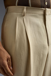 Twill Linen Douple Pleated Tailored Pants