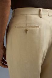 Twill Linen Douple Pleated Tailored Pants