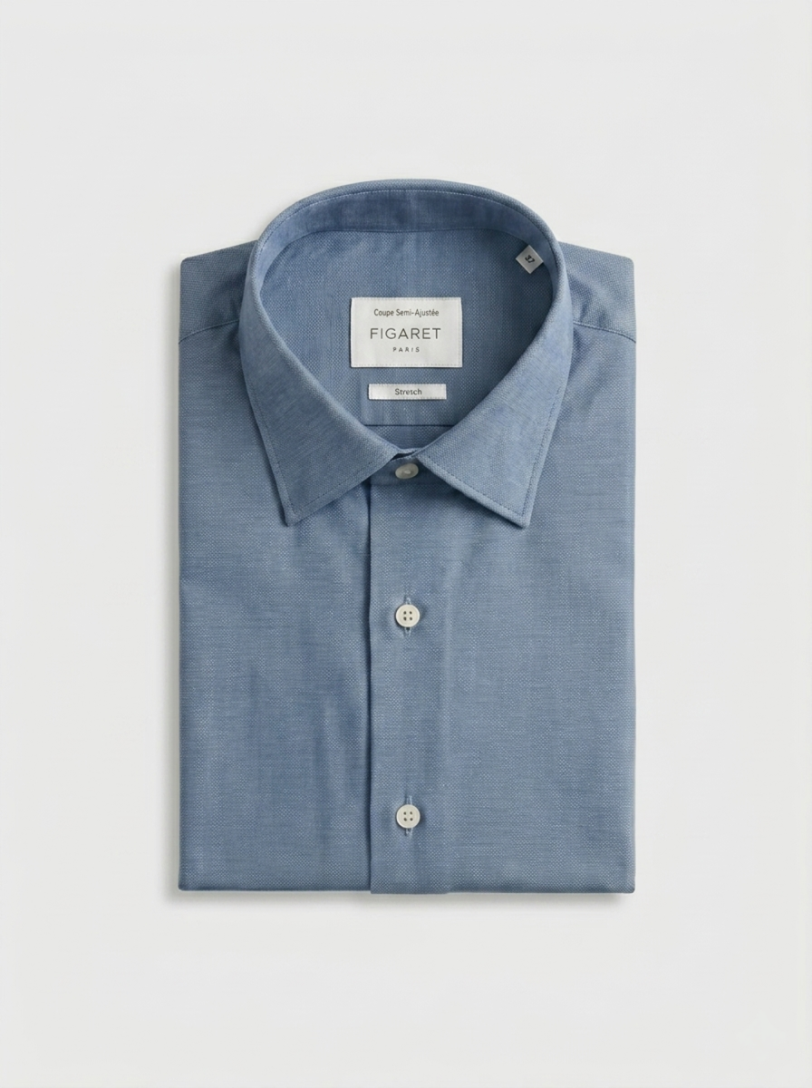 Chemise Semi Ajust E Stretch Bleue