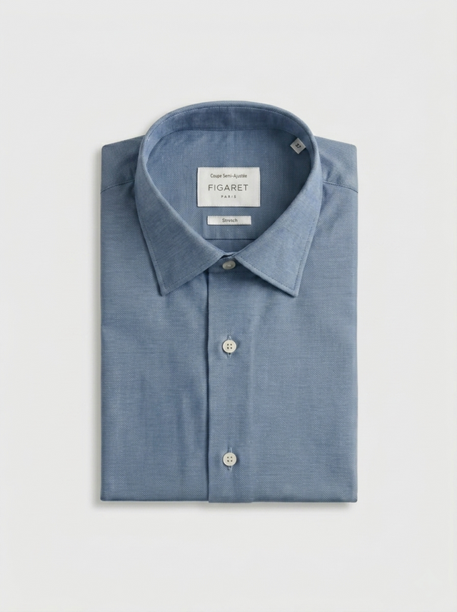 Chemise semi-ajustée stretch bleue