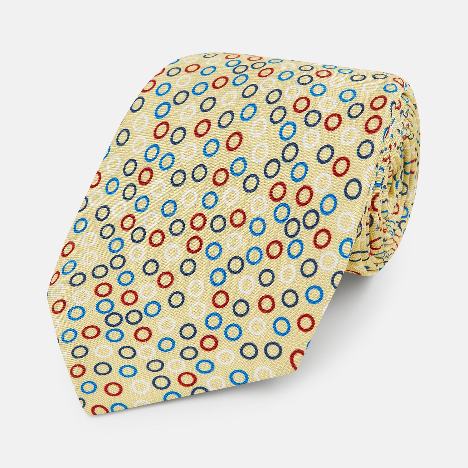 Multi-coloured Circle Yellow Printed Silk Tie