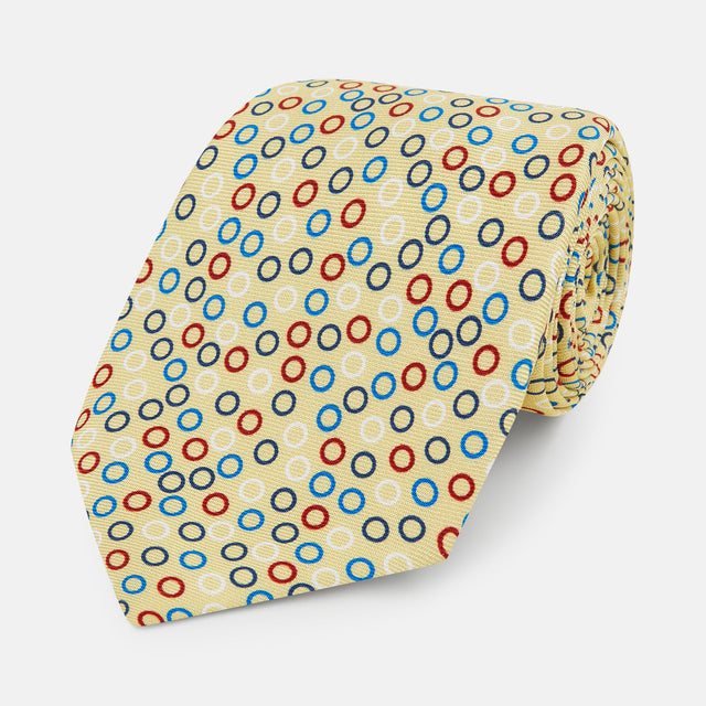 Multi-coloured Circle Yellow Printed Silk Tie