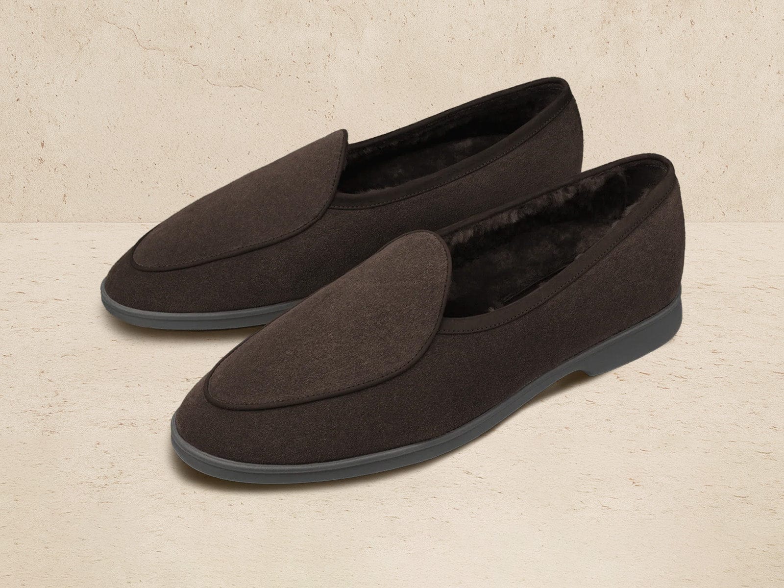 Stride Loafers In Dark Brown Glove Suede With Shearling Lining Dark Sole