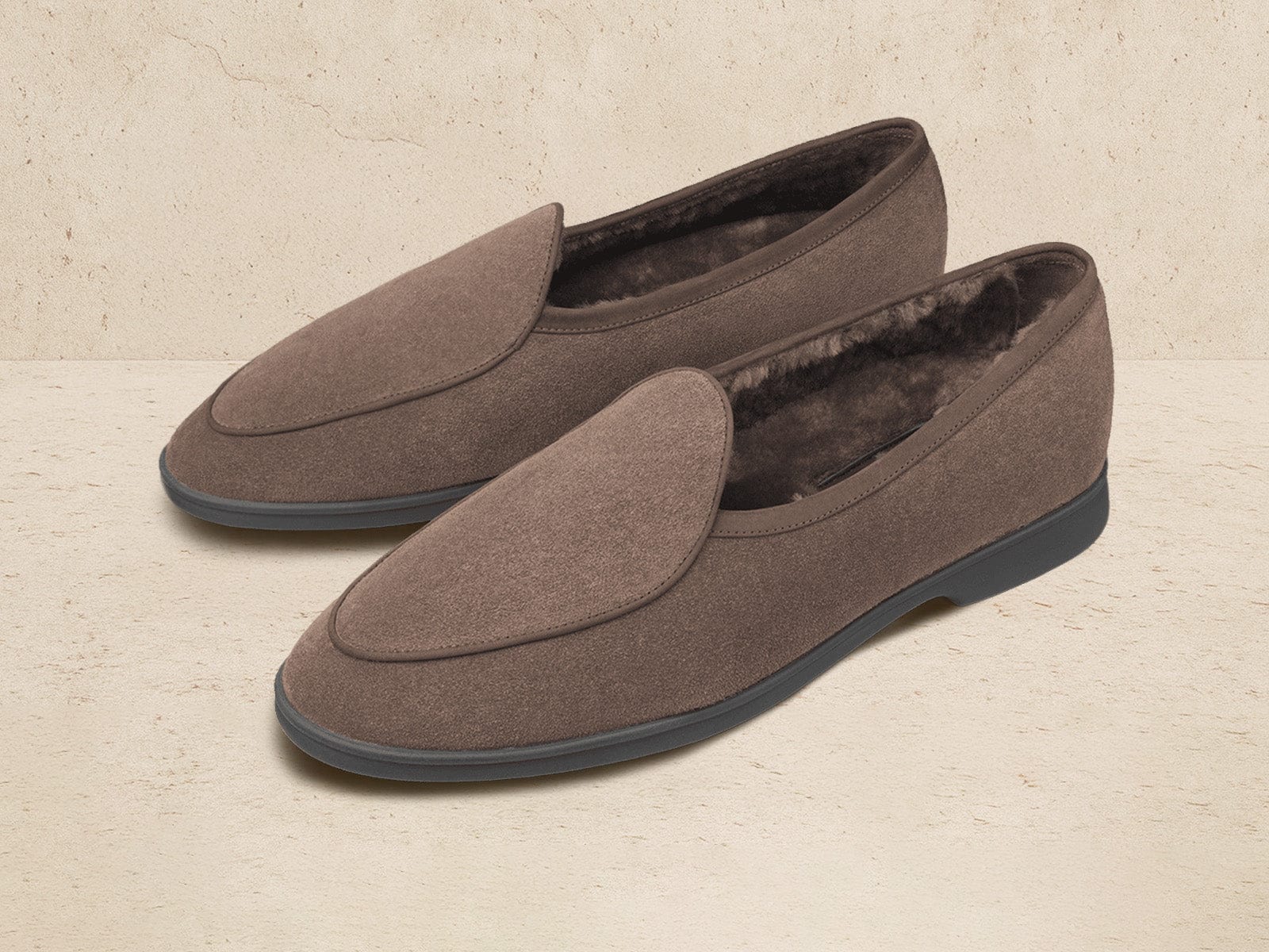 Stride Loafers In Deep Glove Suede With Shearling Lining Dark Sole