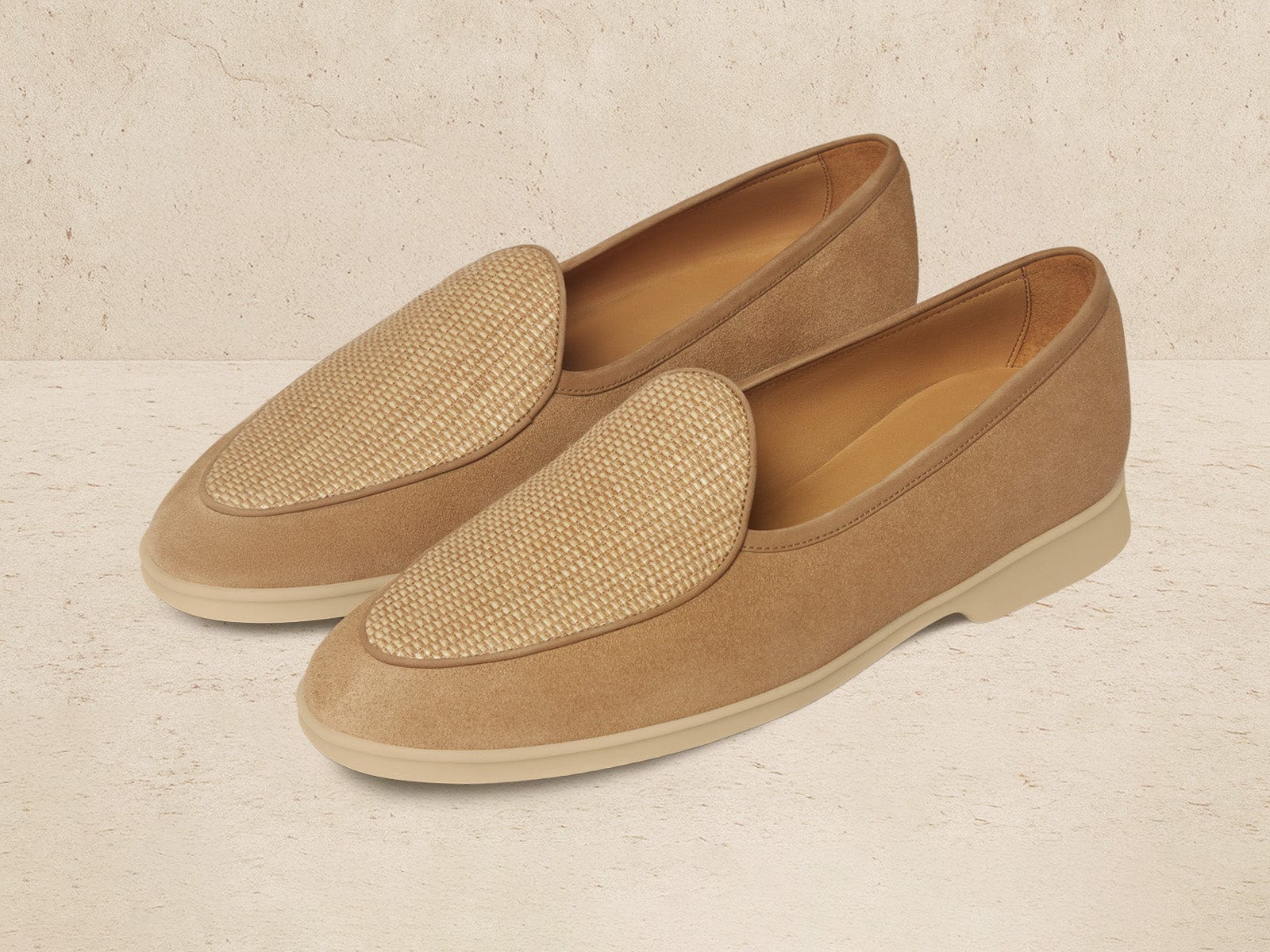 Stride Loafers In Glove Suede And Raffia With Natural Sole