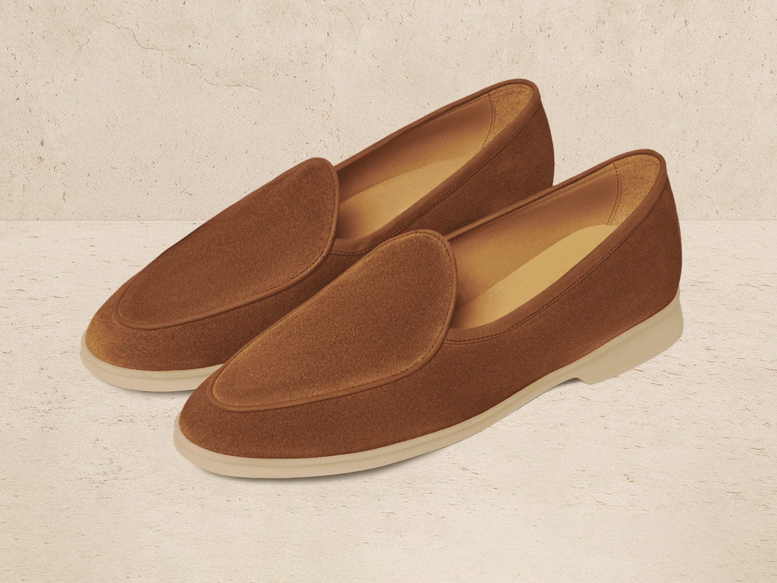 Stride Loafers In Cork Brown Glove Suede With Natural Sole
