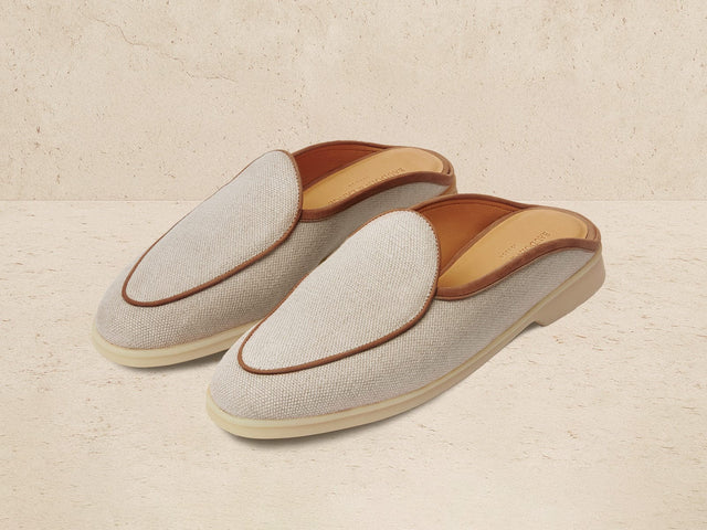 Stride Mule Loafers in Vachette Linen with Natural Sole