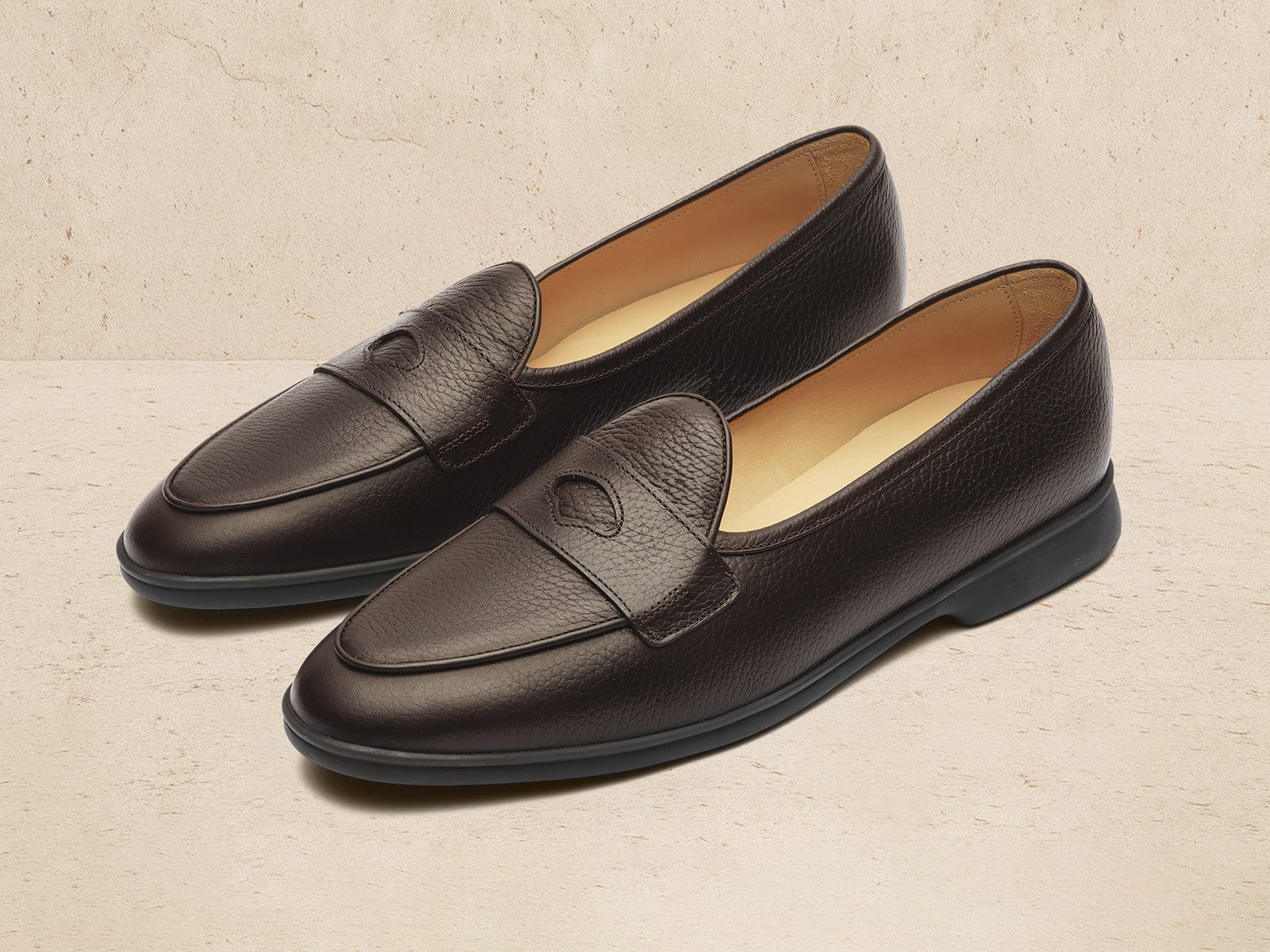 Stride Penny Loafers In Moorland Calf With Dark Sole