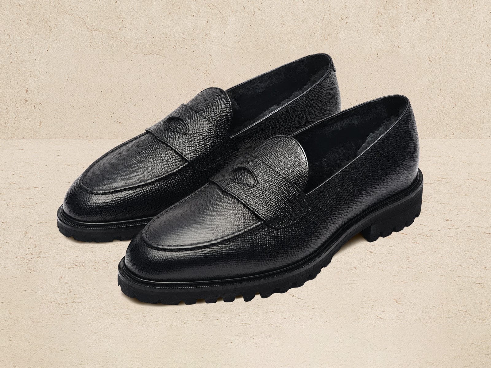 Pall Mall Loafers In Hatch Grain Calf With Shearling
