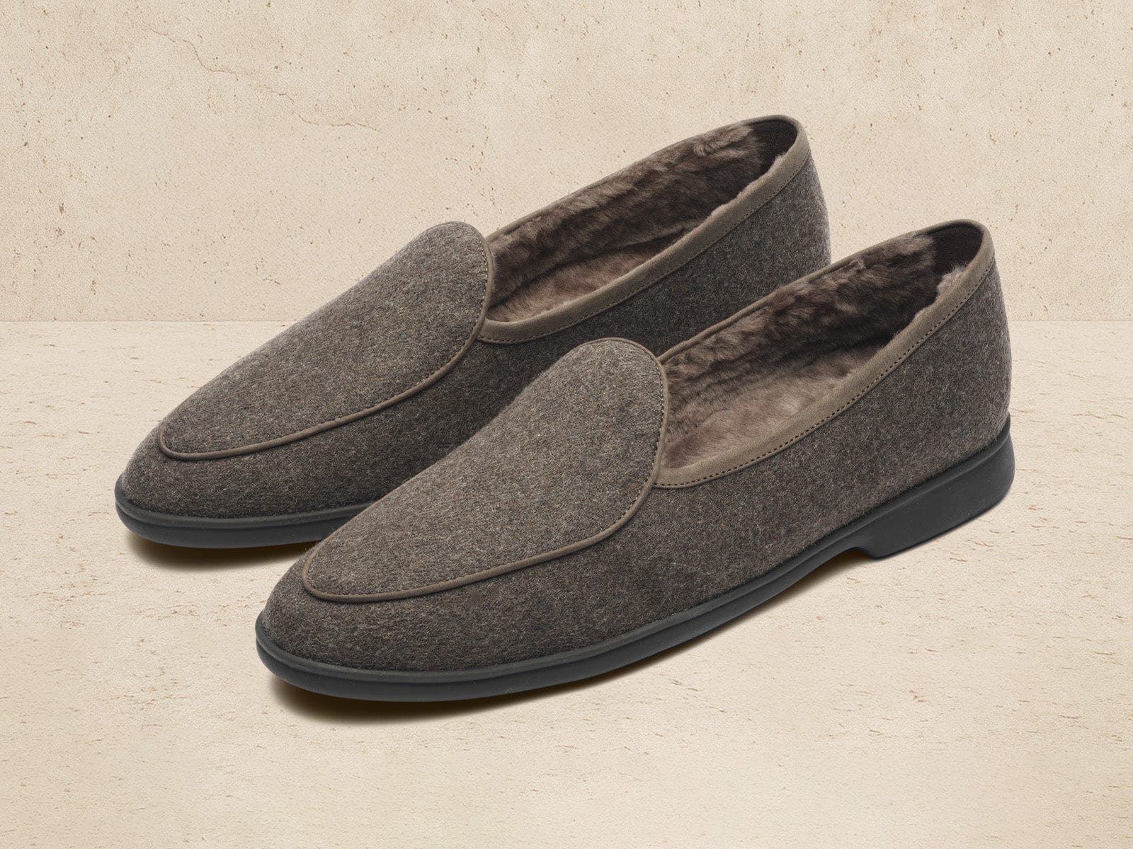 Stride Loafers In Grisaille Flannel With Shearling Lining
