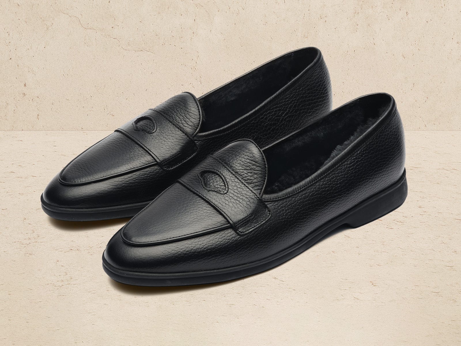 Stride Penny Loafers In Moorland Calf With Shearling Lining