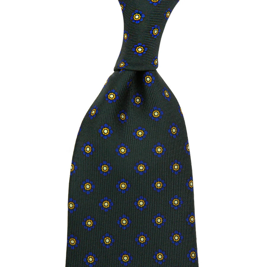 Shibumi Flower Printed Silk Tie Madder Green Hand Rolled