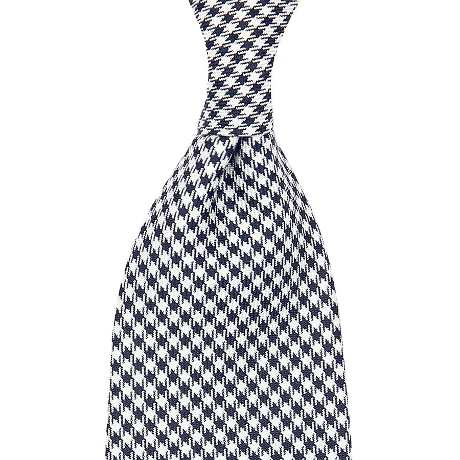 Houndstooth Silk Tie White Hand Rolled