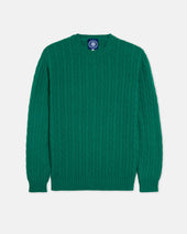 Made In Scotland Kelly Green Cable Knit Cashmere Sweater
