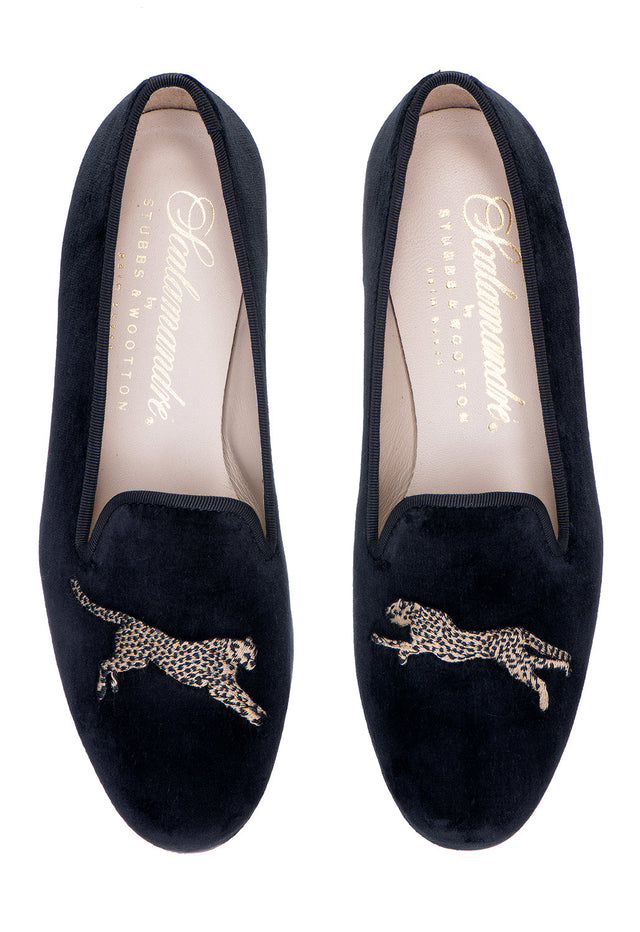 Cheetah Black Velvet Slipper (Men)