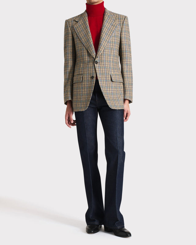 VESTE DROITE EN SERGÉ DE LAINE - PIED-DE-POULE MULTICOLORE