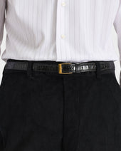 Ceinture Fine En Cuir De Veau Emboss Noire