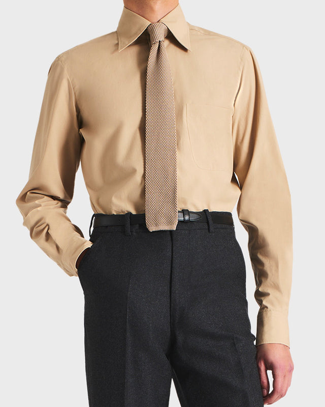 CHEMISE COL LARGE EN POPELINE DE COTON - BEIGE FONCÉ
