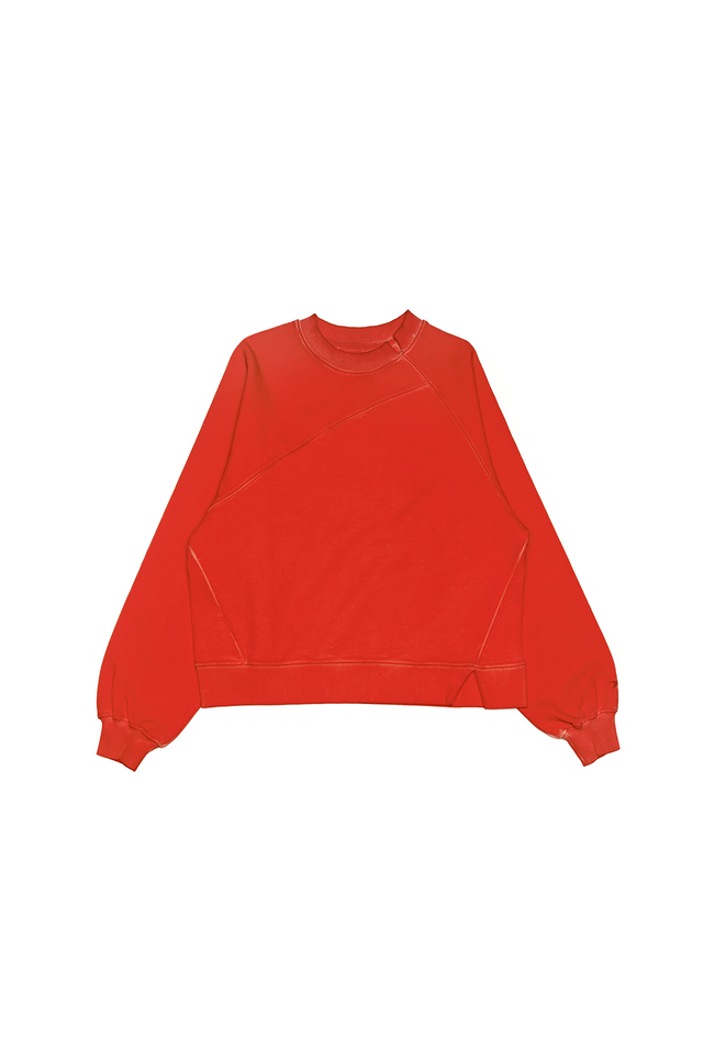 ASYMMETRICAL RAGLAN SWEATER IN RED