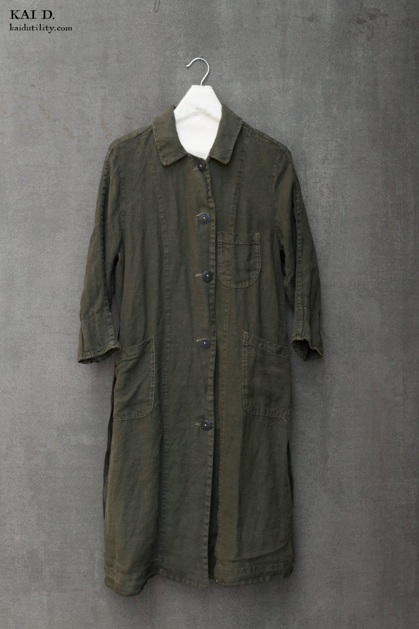 Anthropologist Coat - Linen Garment Dyed Olive - S
