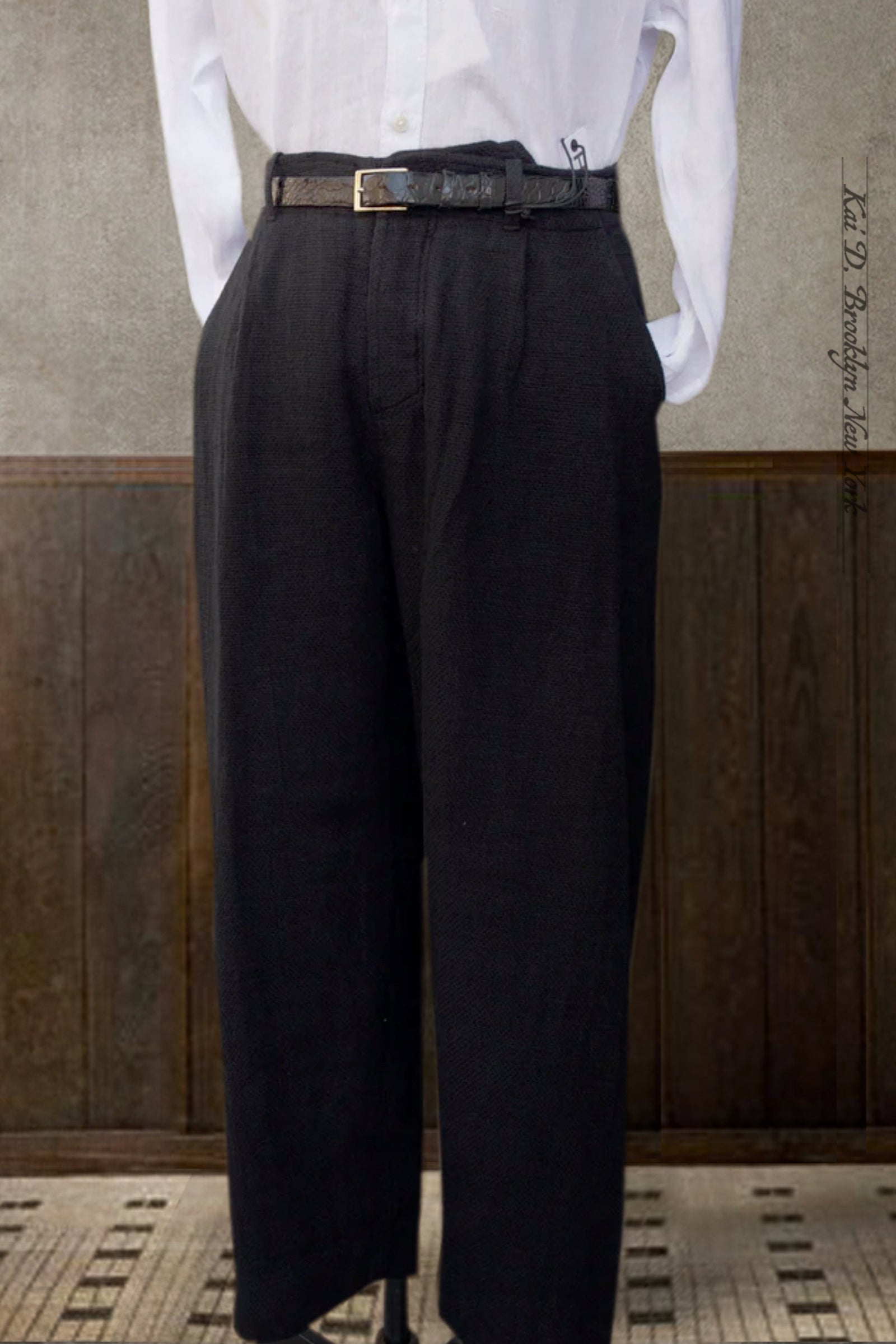 Bobby Wide Cut Pleated Trousers - Black Gauze - L