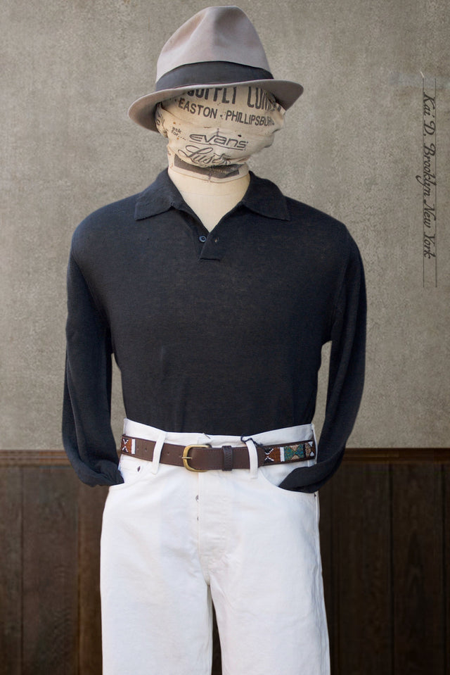 Fine Gauge Linen LS Polo - Black - M, L, XL