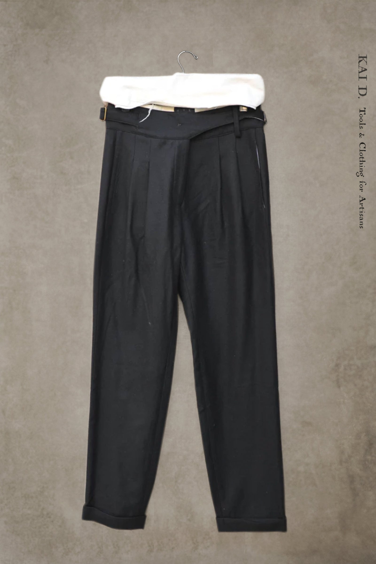 Isa Belted Pants - Black Wool Cashmere Blend - S