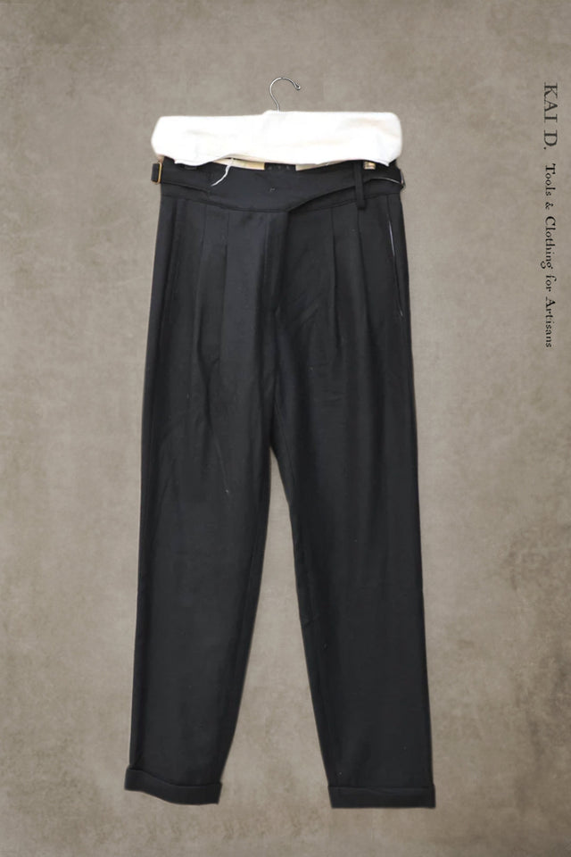 Isa Belted Pants - Black Wool Cashmere Blend - S