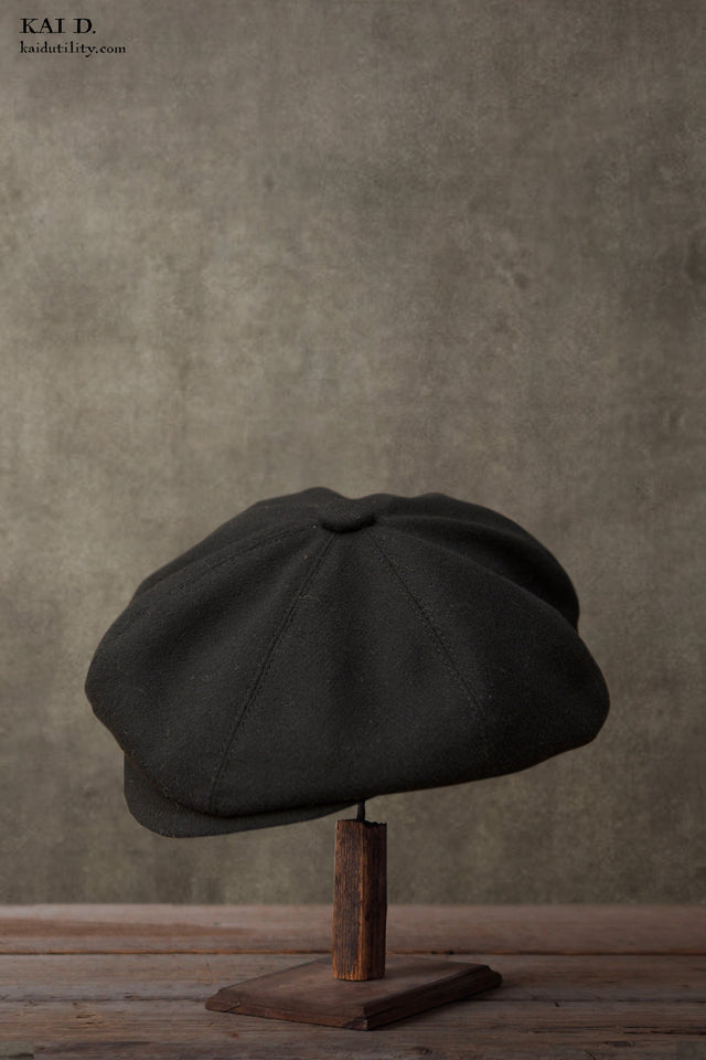 Peaky Hat - Black Wool Cashmere Herringbone - M, XL