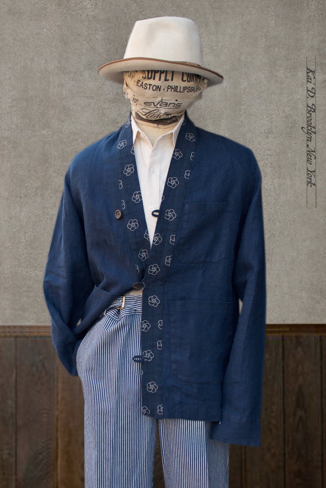 Retreat Linen Komono Jacket - Blue - M, L (NO RETURN)
