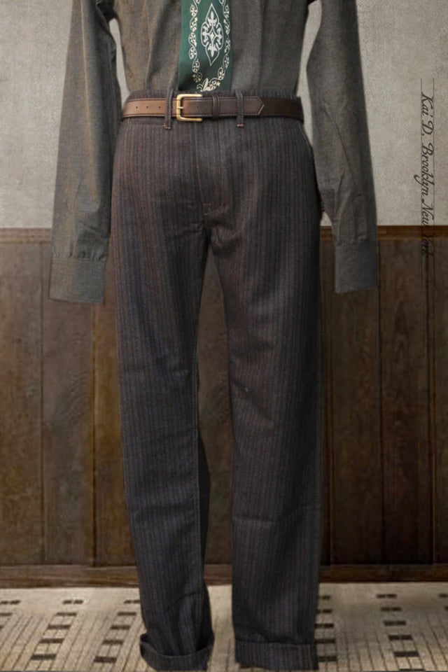 Bologna Striped Wool Trousers - Deep Brown - 32, 34