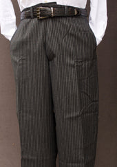 Bootlegger Loose Fit High Waisted Wool Pants British Striped Wool 34