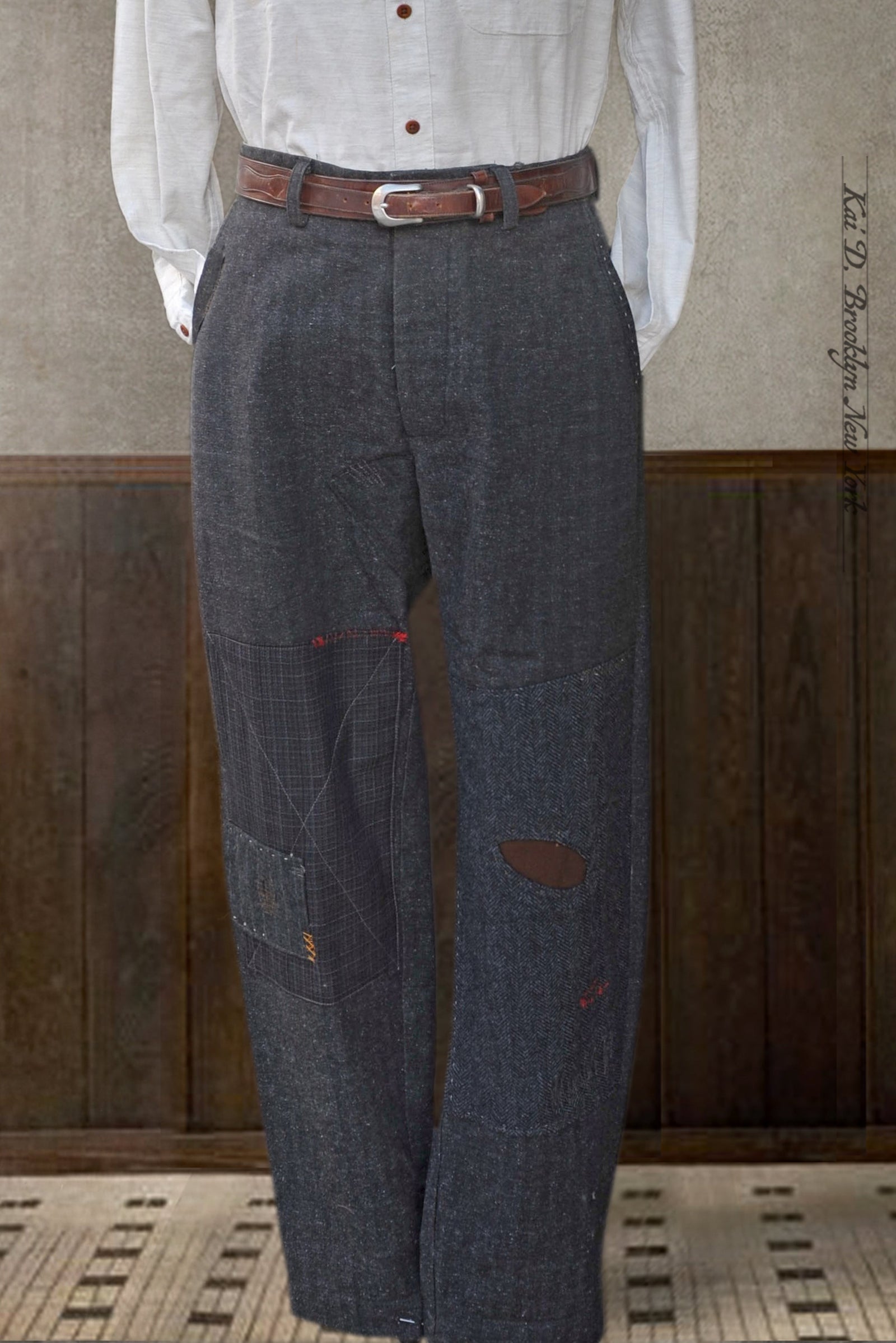 Cotton Tweed Boro Trousers - Grey Blue - 31