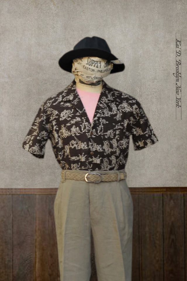 Short Sleeve Slater Shirt - Brown Frog Print - L