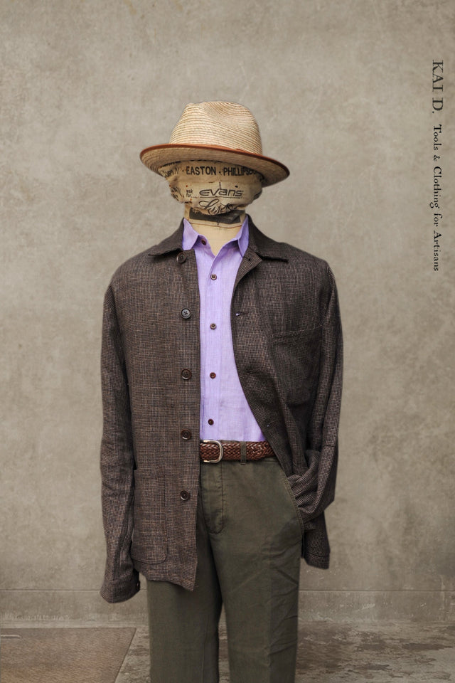Architect Jacket - Brown Houndstooth Linen - S