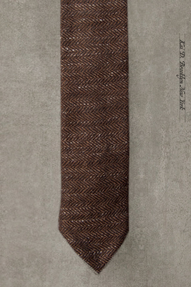 Herringbone Tweed Wool Tie - Dark Brown