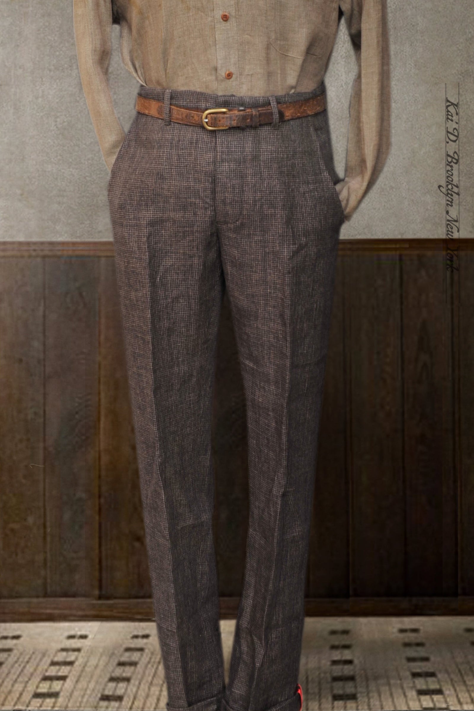 Borough Pants Linen Houndstooth 32 34